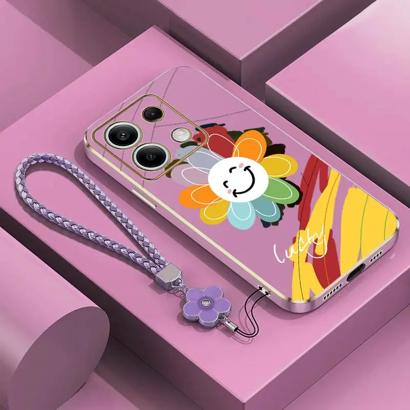 Чехол для телефона с браслетом N ote 13 Happy Flower Xiaomi Redmi Note 12 12S 12R 14Pro 12Pro 13R 13ProPlus 14 14Proplus