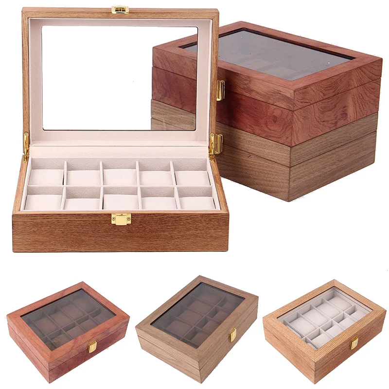 

Luxury 10 Grids Handmade Wood Watch Box Wood Clock Box Watch Case Time Box for Watch Holding