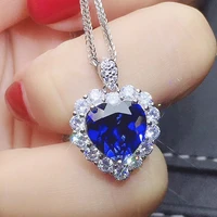 2022 new tanzanite heart of ocean necklace blue crystal love heart forever pendant necklace for women wedding party jewelry