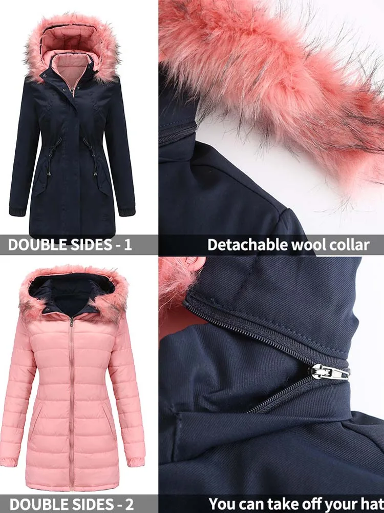 Women Double Sided Winter Coat 2022 New Korean Style Fashion Fur Collar Cotton Padded Parkas Hooded Puffer Outerwear Jackets