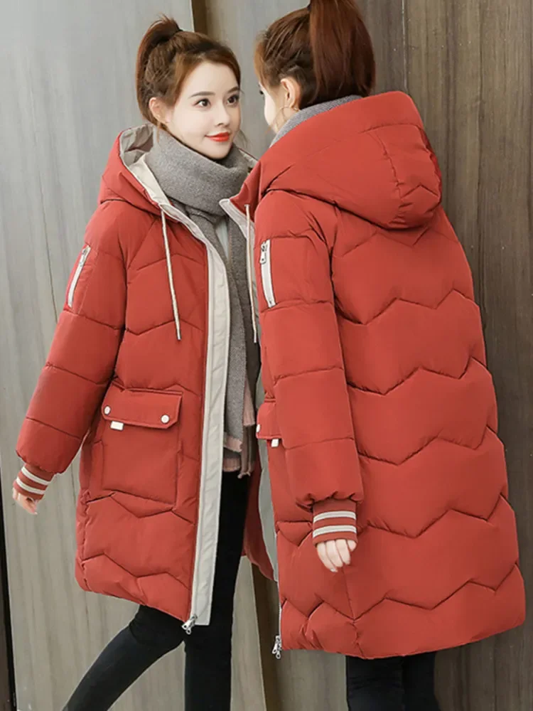 

Jacket Coats Long Parkas Female Down Cotton Hooded Overcoat Thick Warm Jackets Windproof Casual Student Coat