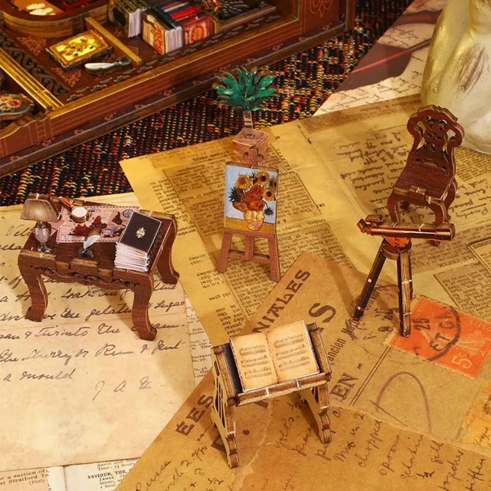 

DIY Book Nook Miniature Kit 3D Diorama With Sensor Insert Bookstore Model Kits Light Shelf Book LED J8H4