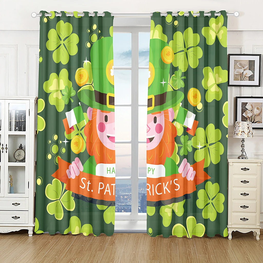 

Saint Patricks Day Shower Curtain St. Patrick's Day Hat Rainbow Clover Fabric Bedroom Curtains Set with Hooks