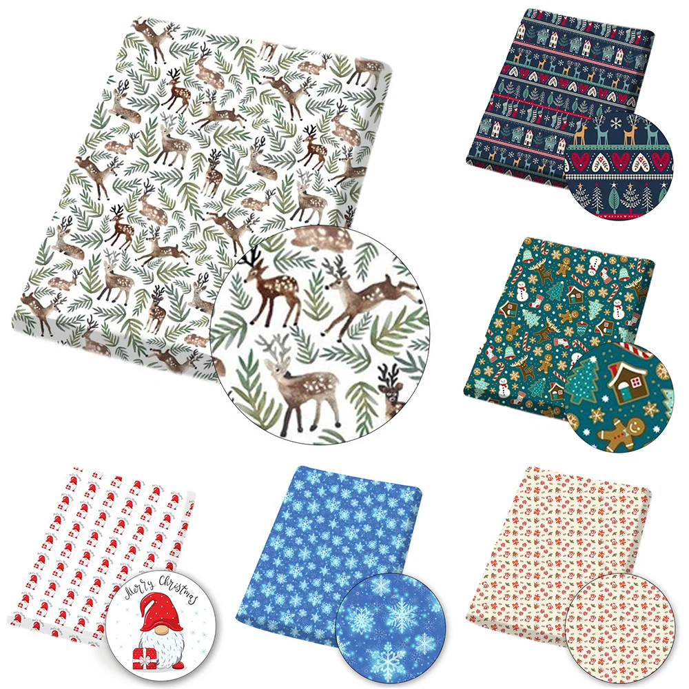 

Polyester Cotton Fabric Christmas Themed Cartoon Print DIY Handmade Sewing Supplies Hairpin Christmas Party Background 45×145cm