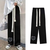 new korean fashion women loose casual baggy black long trouser wide leg pants sports ins retro streetwear sweatpants design tide