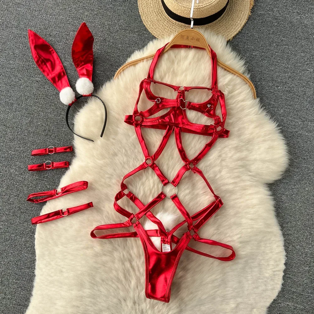 Winter Patchwork Christmas Hotsweet Women's Short Dress Sexy Bodycone Plush Red Cross Strap Halter Neck Erotic Mini