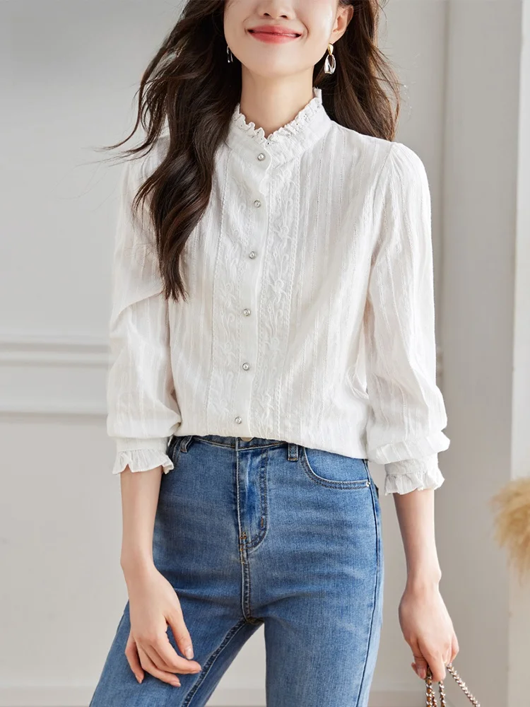 La Chabell модные повседневные рубашки из чистого хлопка с деревянными ушками