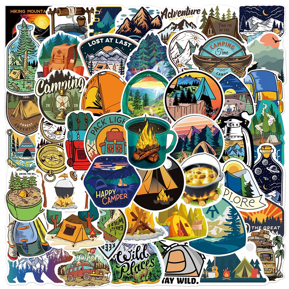 

10/30/50pcs Outdoor Travel Scenery Stickers Forest Hiking Camping Decals DIY Water Bottle Phone Laptop Waterproof Sticker Packs