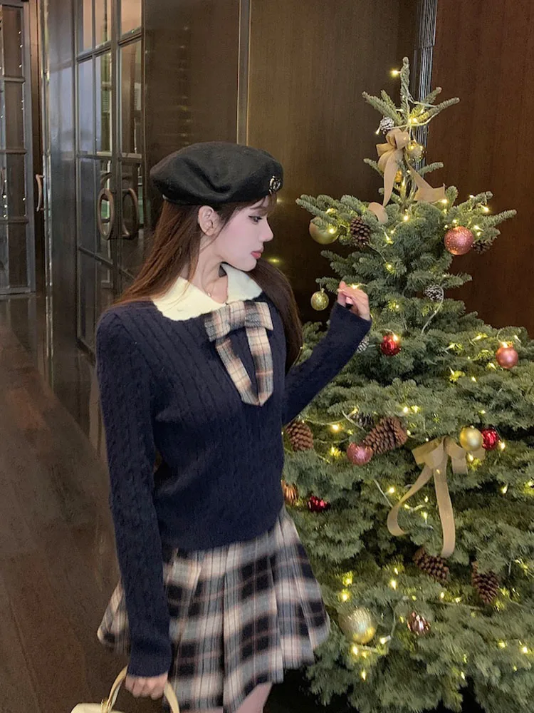 Костюм в стиле преппи комплект из 2 предметов с юбкой милый кардиган воротником