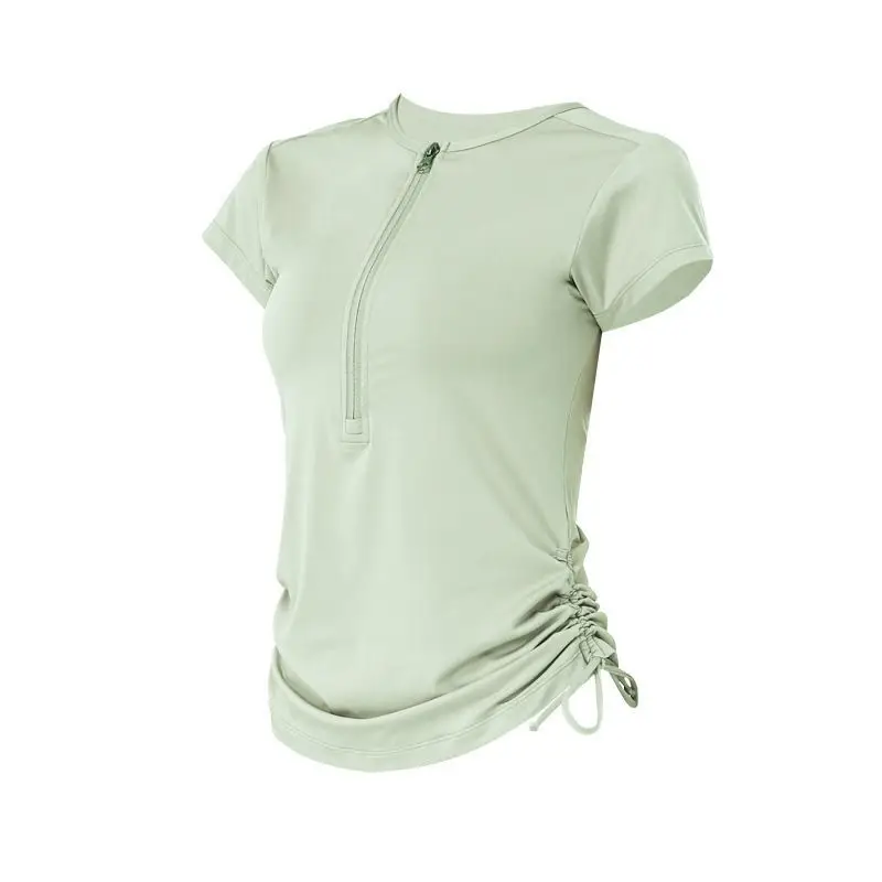 

Half-zip rope-pulling short-sleeved ballerina Summers new slimming exercise yoga t-shirt running fitness exercise black