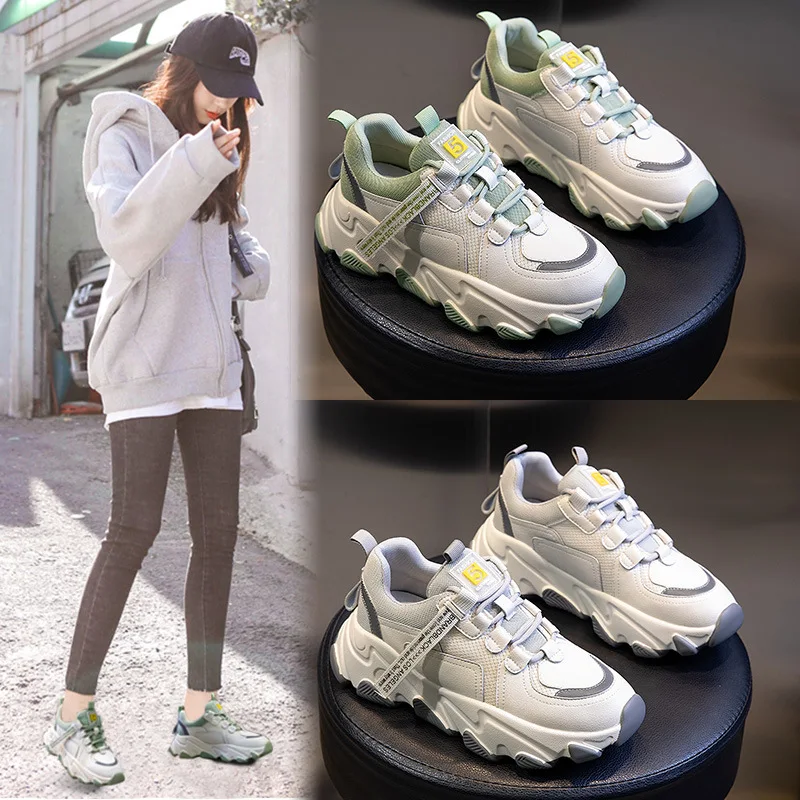 

2022 spring new all-match sports shoes women's casual thick bottom breathable inner height increase women's shoes