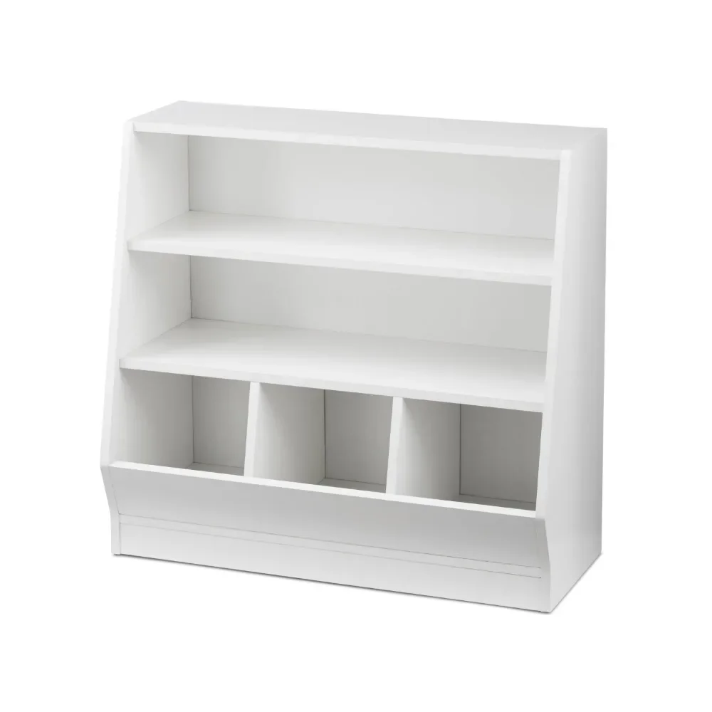 

Your Zone Kids Bin Storage and Two Shelf Bookcase, White, Kids Toy Storage, Book Organizaser Cabinet