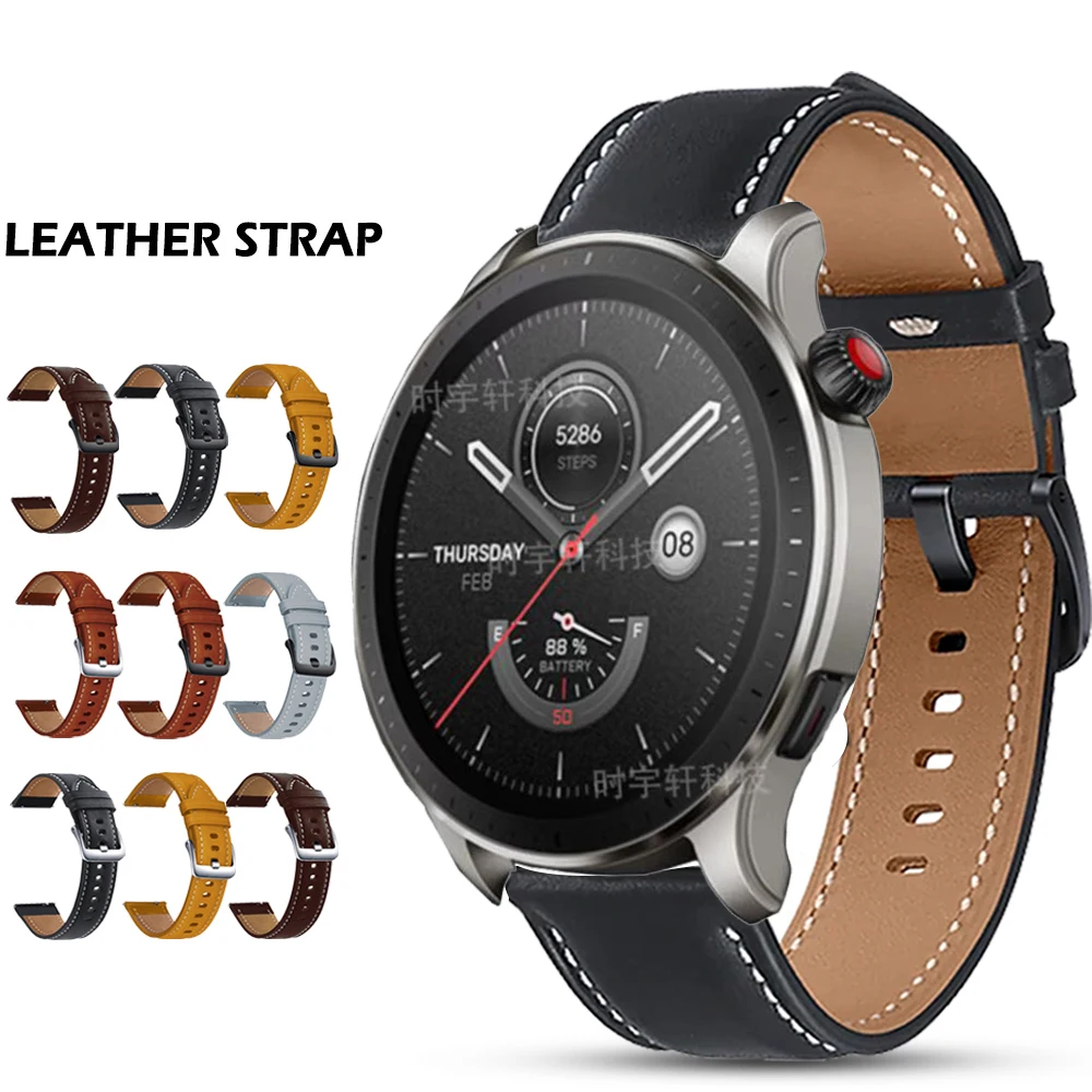 

22mm Leather Watch Band for Huami Amazfit Pace/ Stratos/ GTR 4 3 2 2E 47mm Strap Bracelet gtr3 Pro Watchband for Amazfit GTR4