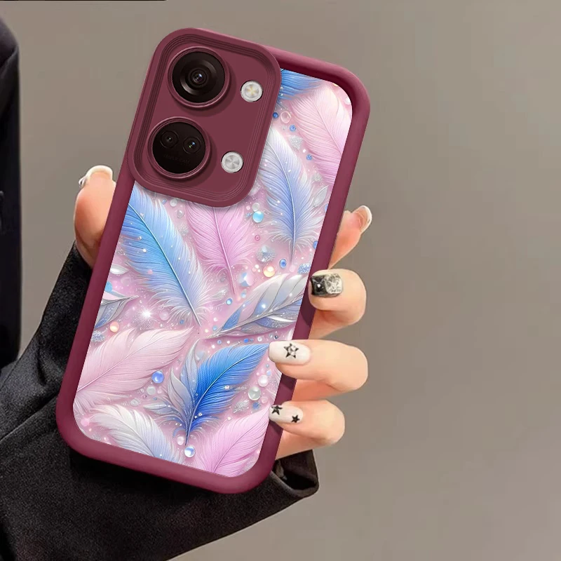 Розовые и синие перья для OnePlus Nord 2 3 4 N30 5G Onep lus 12 11 8T CE Lite 5 11R 10R противоударный чехол