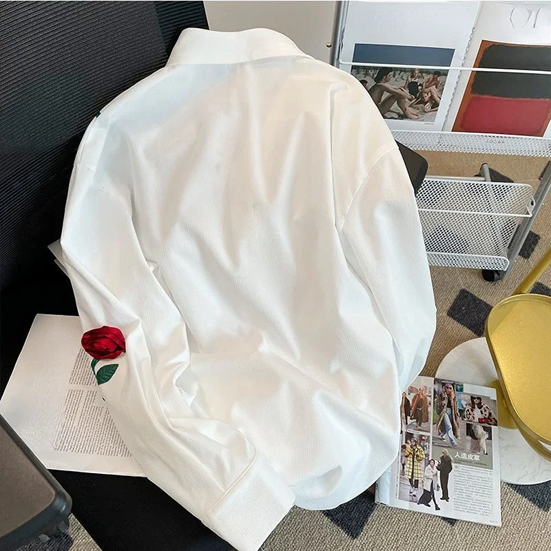 Рубашки женские шикарный дизайн с аппликациями винтажный корейский стиль для