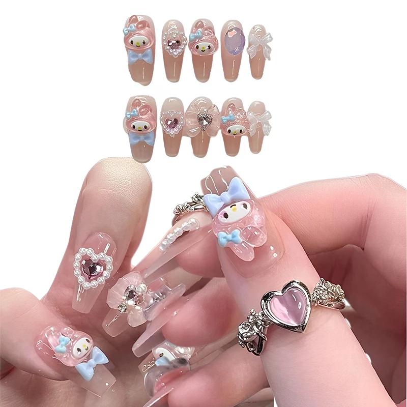 

Sanrios Melody Detachable Nail Art Wearing Armor Babes Cartoon Cute Sweet Cool Personality Fashion Handmade Versatile Portable