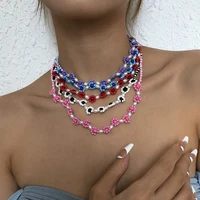 2022 summer new beaded flower necklace for ladies colorful cute boho collar necklace girls gift fresh simple jewelry wholesale