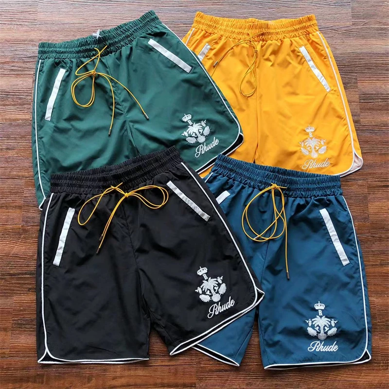 

Rhude Shorts Men Women Casual Quick Drying Beach Coconut Embroidery Breeches Inside Mesh Drawstring