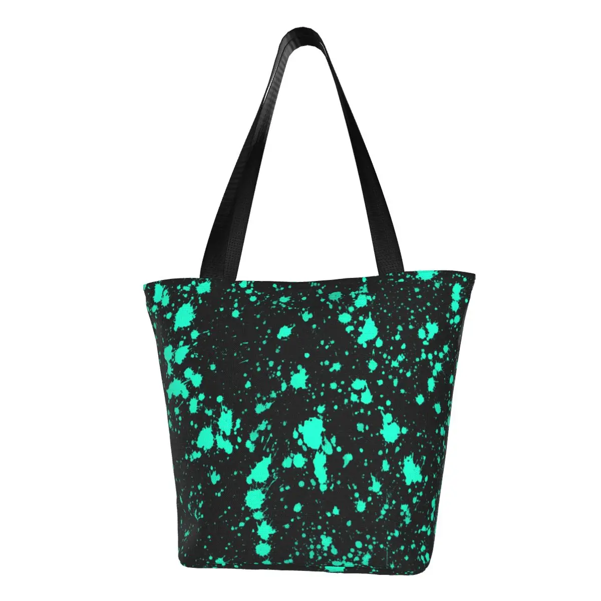 

Artistic Splash Shopper Bag Black Mint Paint Travel Handbags Women Print Shoulder Bag Stylish Cloth Tote Bag