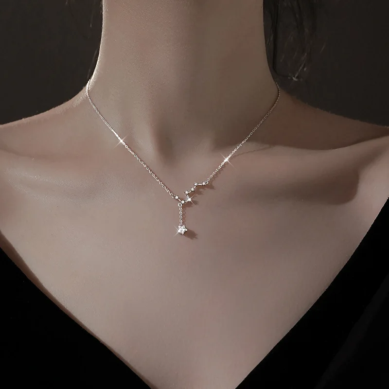 

S999 Sterling Silver Big Dipper Seven Star Necklace Ins Light Luxury Cool Wind Light Luxury Minority Sweater Chain Qixi Gift