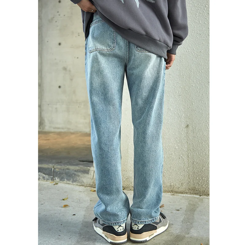 Streetwear Men 2022 New Pattern Vintage Recreational Blue Pants American Straight Cylinder Comfortable Loose Jeans Autumn Female