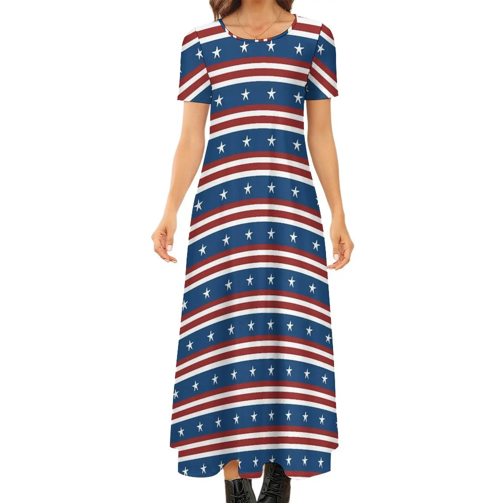 

Женское винтажное платье макси с принтом американского флага