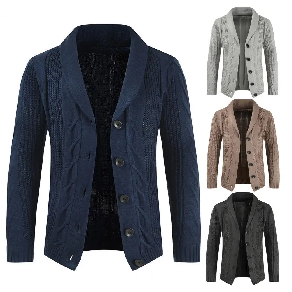 

Тонкая работа, Модное теплое мужское вязаное пальто, однобортный свитер, однотонный, для зимы