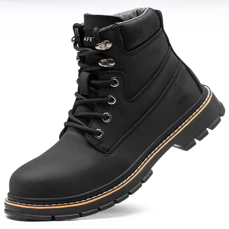 

2023 Indestructible Leather Boots Safety Shoes Male Work Boots Outdoor Hiking Boots Work Shoes Anti Puncture Work Safety Boots