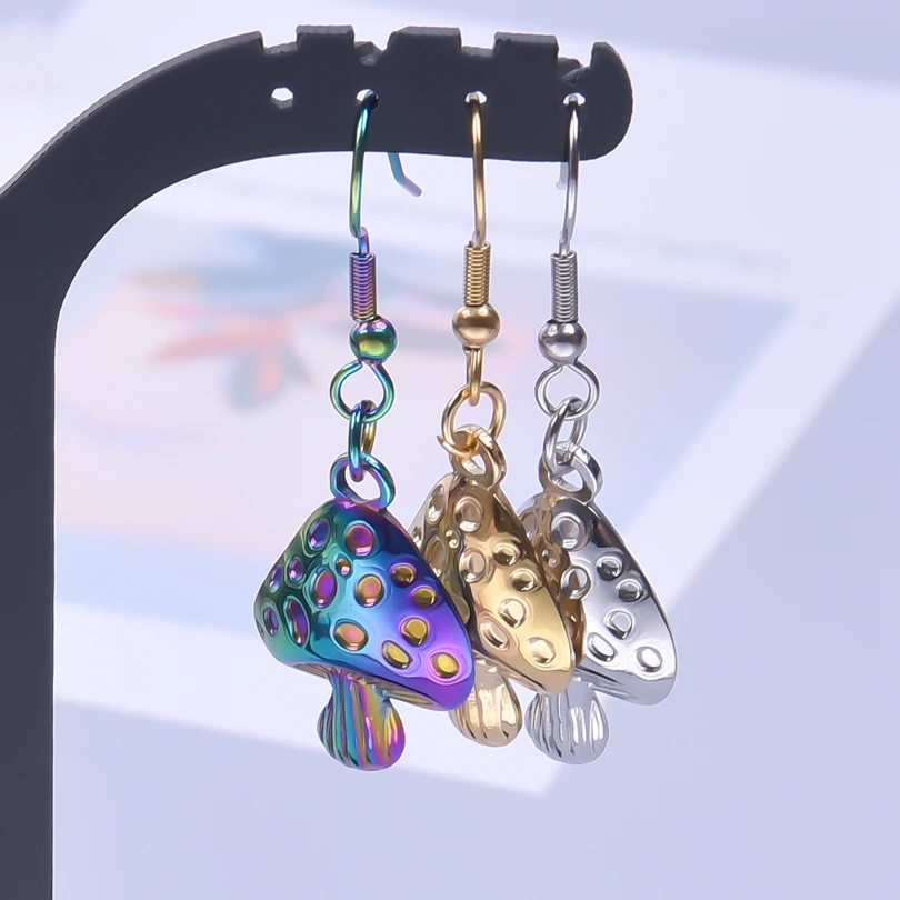 

Magic Food Dots Mushroom Charm Earrings For Women Men Accessories Stainless Steel Jewelry Ear Hooks Piercing 2023 Trendy Wedding