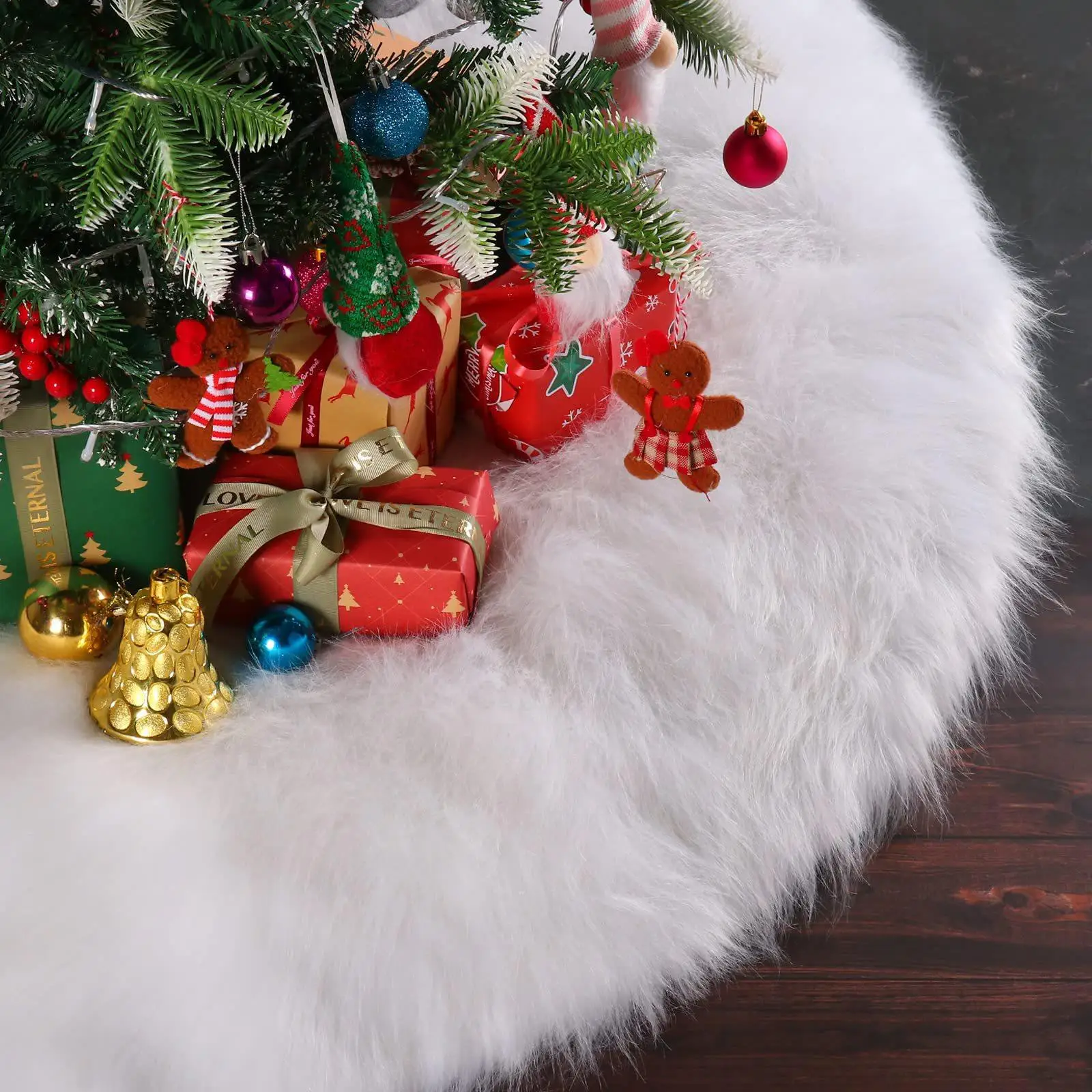 Different Sizes White Plush Christmas Tree Skirt Christmas Tree Base Ornaments Soft Faux Fur Carpet For Home Xmas Floor Decor