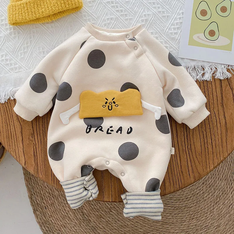 

HAYANA Winter New Baby Romper Infant Dot Cartoon Pattern Jumpsuit Toddler Fleece Warm Outfit