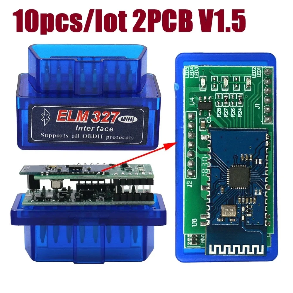 

10pcs/lot OBD2 V1.5 Mini ELM 327 2PCB PIC18F25K80 Chip Car Diagnostic Scanner ELM327 Bluetooth for Android/PC Code Reader