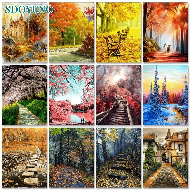 

SDOYUNO 60x75cm Painting by numbers For Adults Picture Drawing Forest Scenery DIY Coloring by numbers Adults crafts Home Decor