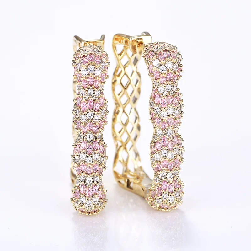 Dongdaemun Fashionable Earrings New Arrival Korean Style Zirconia Stud with Micro-Paved Large Hoop