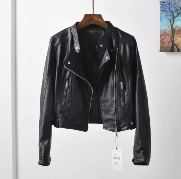 Autumn Winter Short Skinny Slim Leather Jacket Pink Coat Stand Up Collar Leather Jacket Zipper Motocycle  Hotsweet Short Jackets