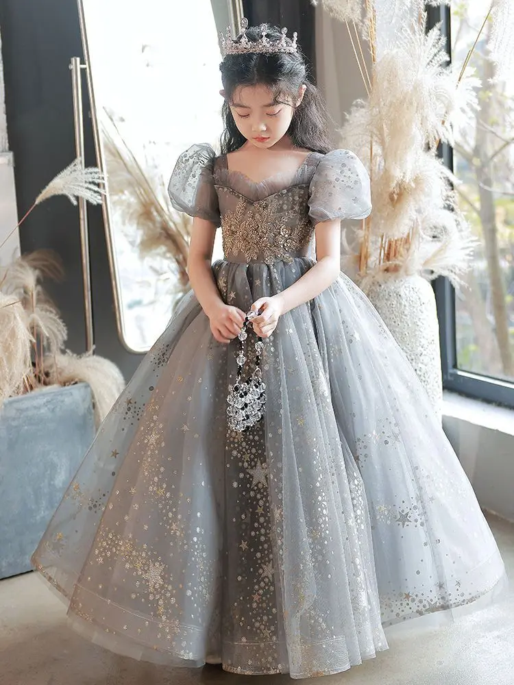 

Children Dress 2023 New Summer Fashion Fluffy Gauze Piano Performance Vestidos Host Dress Catwalk Girls Princess Dress K101