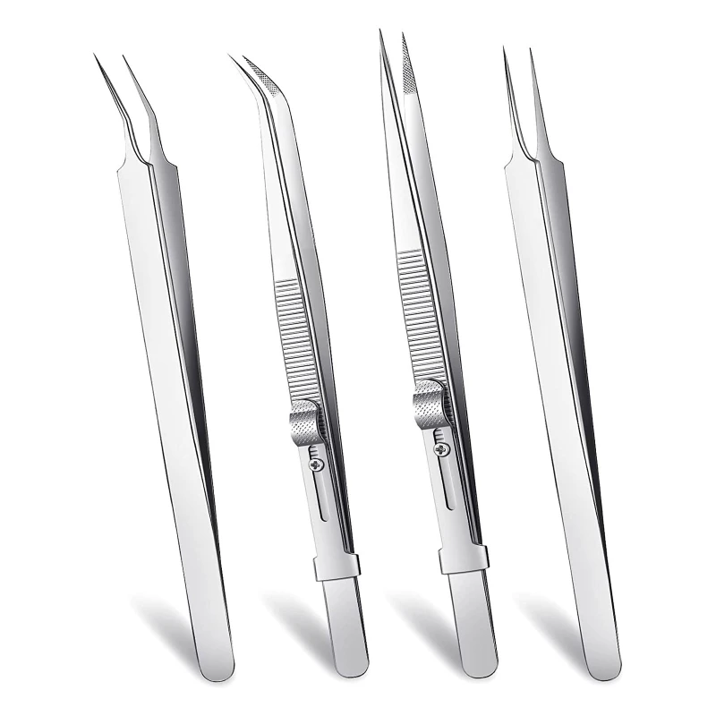 

4 Pieces Precision Tweezers Set Crafting Curved Tweezers Pointy Locking Tweezers