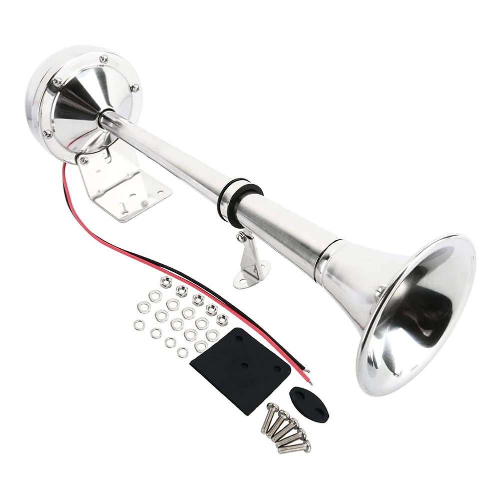 

12V Marine Boat Stainless Steel Low Tone Single Trumpet Horn Mounting Hardware Trumpet Air Horn Compressor Kit