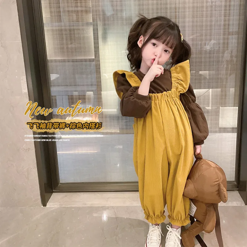 

2022 Spring Autumn Girls Fashiong 2pcs Suit Baby Kids Children Casual Clothing Set Including Suspender Trousers+ Shirt