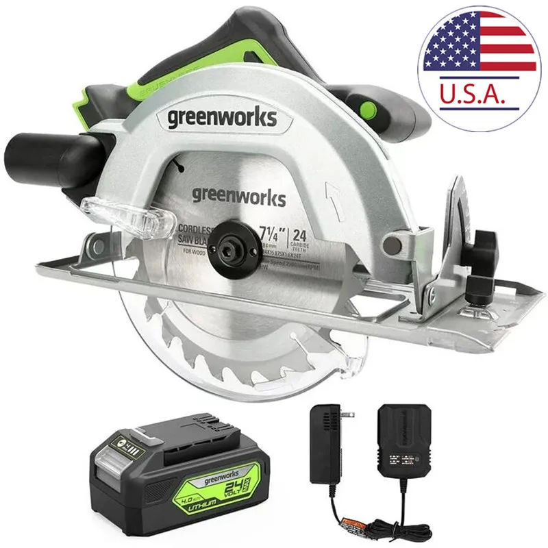 Greenworks 24V Brushless Cordless 7.25'' Circular Saw 4,500 RPM, with 4Ah Battery and 2A Charger