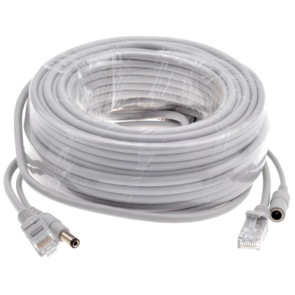 5M/10M/15M/20M/30M Optional Gray CAT5/CAT-5e Ethernet Cable RJ45 + DC Power CCTV Network Lan Cable For System IP Cameras images - 6