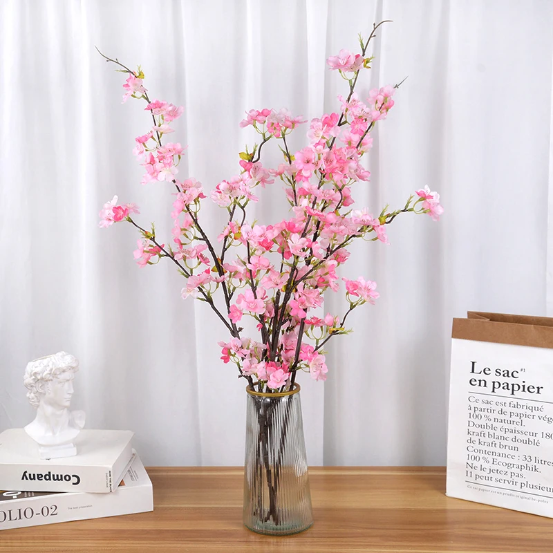 

Artificial Cherry Blossom Branch Plastic Fake Flower DIY Wedding Party Home Decoration White Silk Sakura Spring Plum Faux Flower
