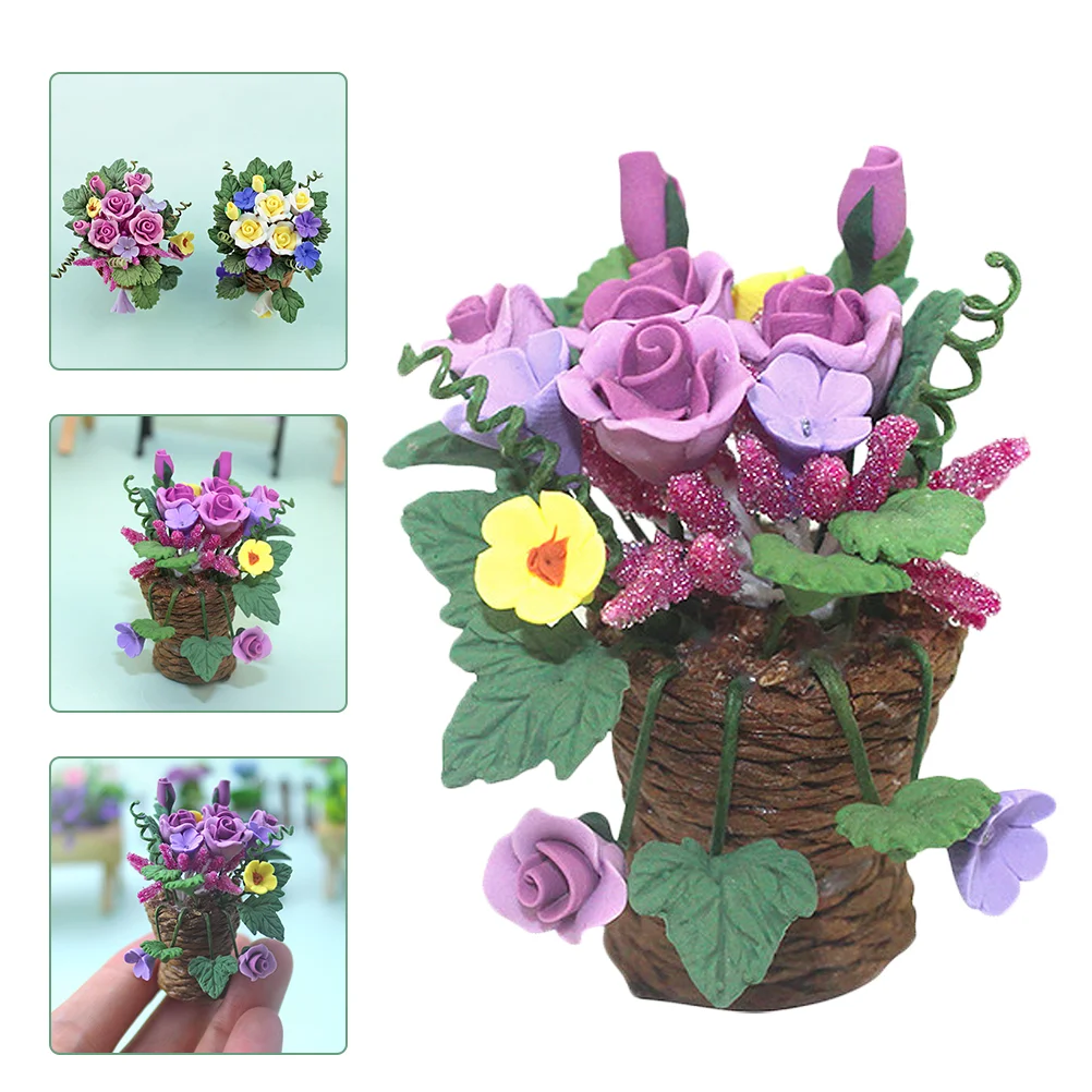 

Miniature Resin Flower Basket Doll House Flower Ornament Mini House Scene Prop