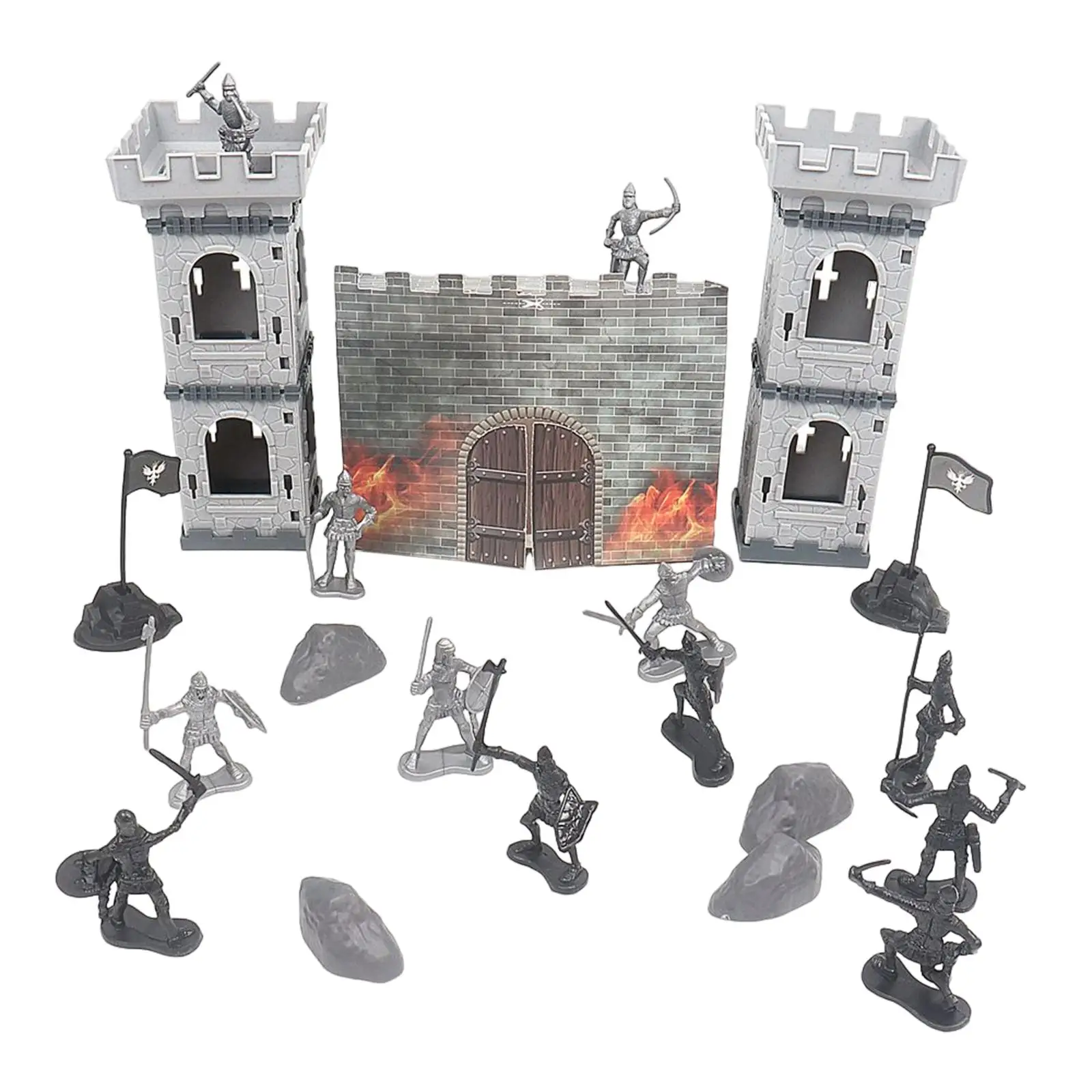 

21 Pieces Castle Battle Model Set Decoration Simulate Siege War for Develop Imagination Enhance Logical Thinking Grass Ground