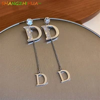 korean version of the new design sense of letter d earrings for women long tassel pendant light luxury cold wind earrings