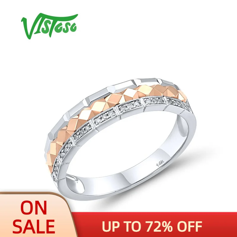 

VISTOSO Genuine 14K 585 Two-Tone Gold For Women Men Sparkling Diamond Couple Ring Engagement Wedding Anniversary Fine Jewelry