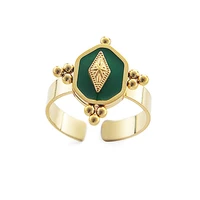 stainless steel gold plated geometric open rings for women vintage green enamel gold plated rings bohemian adjustable jewelry