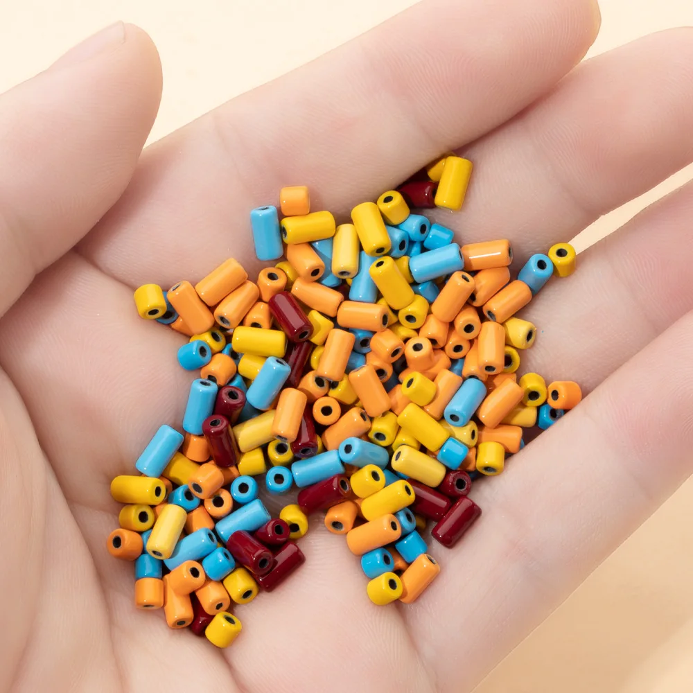 30pcs/lot 3x6mm Free Combination Colorful Enamel Cylindrical Metal Spacer Beads for DIY Bohemia Bracelet Necklace Jewelry Making