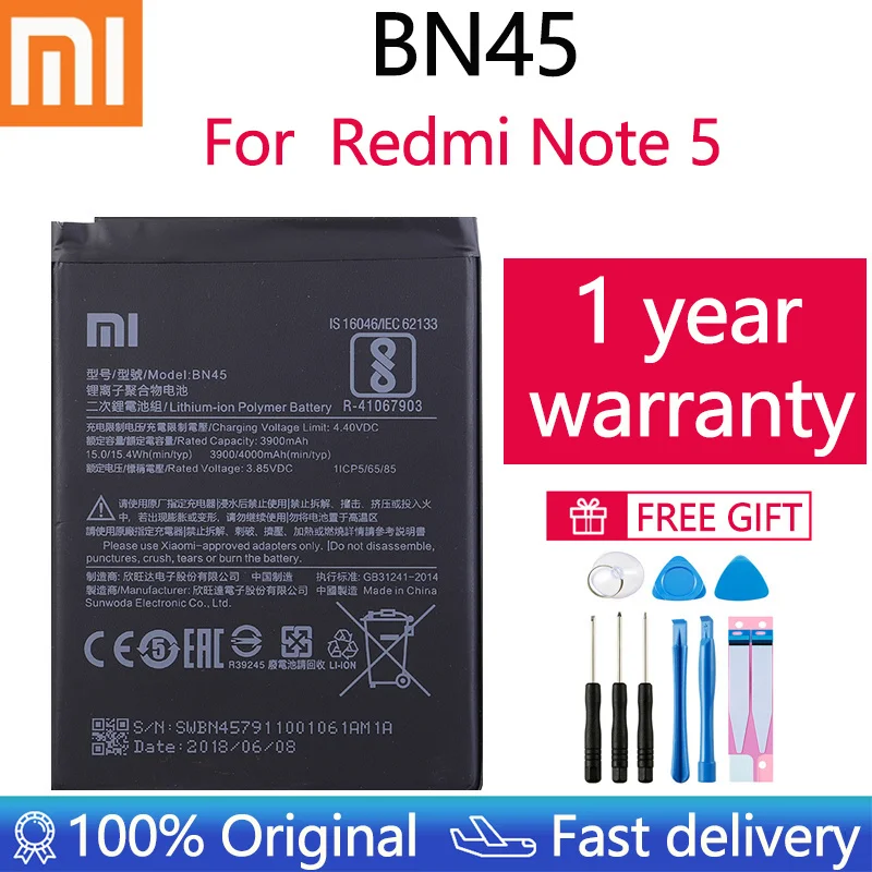 

Xiao Mi BN45 Phone Battery For Xiaomi Redmi Note 5 Note5 Original Mobile Phone Batteries Free Tools