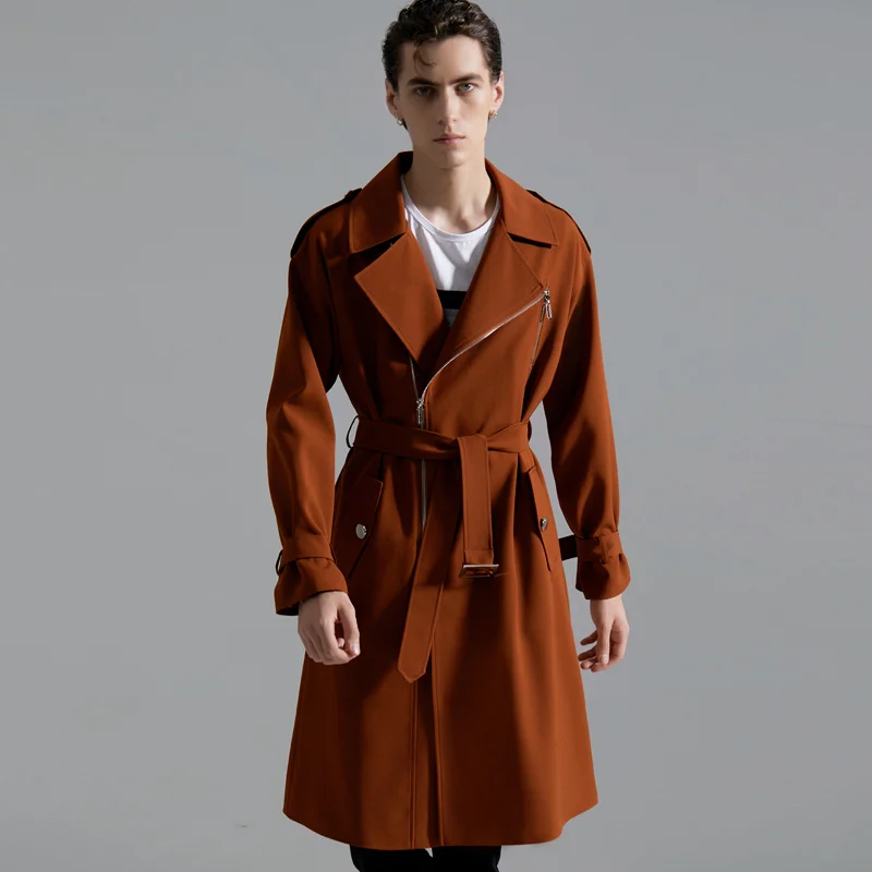 

Модное осеннее мужское длинное пальто на молнии, новая зимняя свободная ветровка, мужская повседневная верхняя одежда выше колена